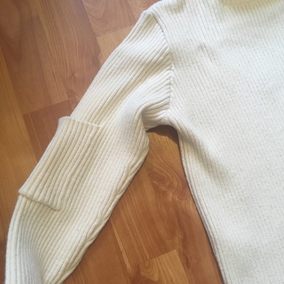 Cream Ribbed Sweater Dress w/Turtleneck 3/4 Sleeve - Picture 8 of 16
